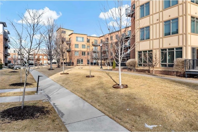 view of property's community with a yard