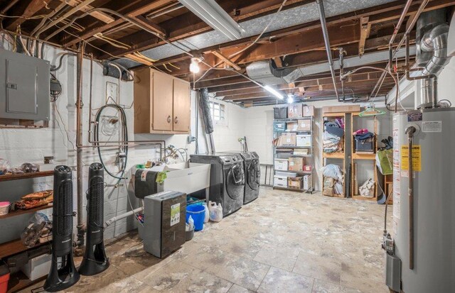 2136 Temple Ct, Saint Paul, MN 55104 - basement with gas water heater, electric panel, separate washer and dryer, and a sink