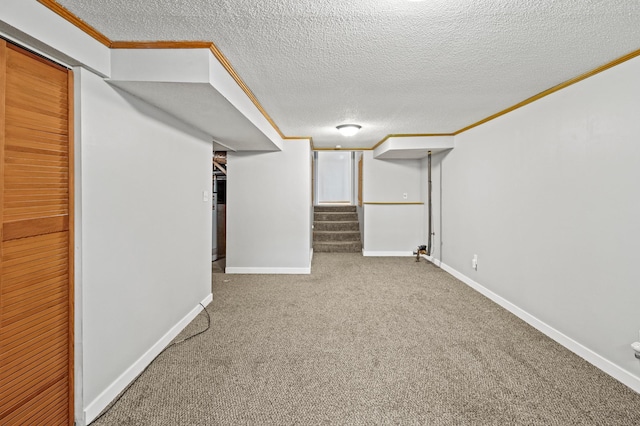 103 8th St N, Sartell, MN 56377 - finished basement with baseboards, carpet, and crown molding