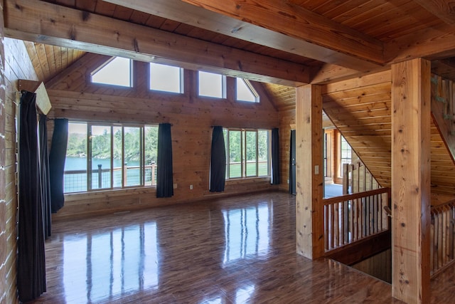 24341 Bluebird Ave, Trommald, MN 56441 - unfurnished living room featuring wood ceiling and wood finished floors