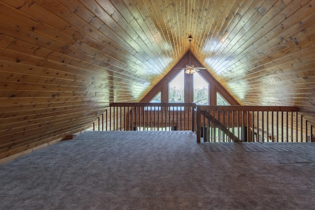 24341 Bluebird Ave, Trommald, MN 56441 - bonus room featuring wood ceiling, ceiling fan, carpet floors, and vaulted ceiling