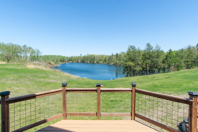24341 Bluebird Ave, Trommald, MN 56441 - deck with a water view, a lawn, and a wooded view