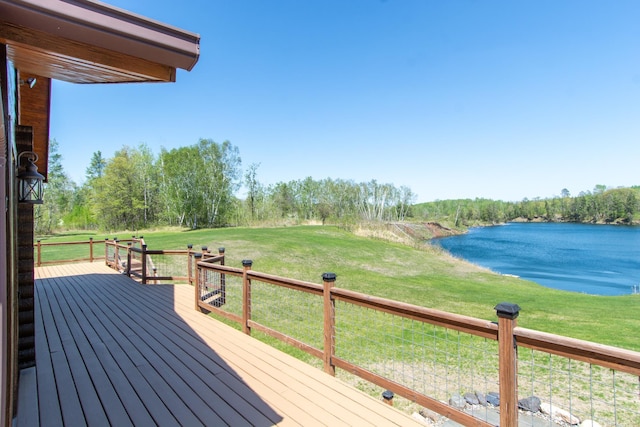 24341 Bluebird Ave, Trommald, MN 56441 - wooden terrace featuring a water view and a yard
