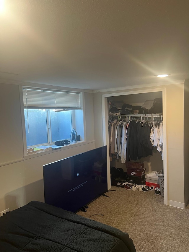 carpeted bedroom with a closet