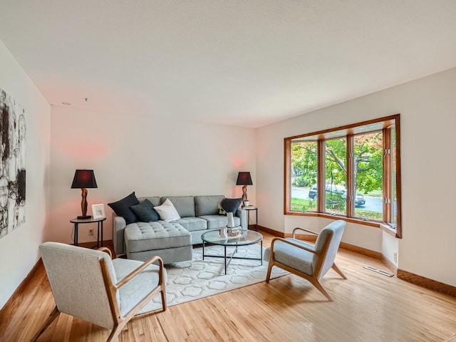 living room featuring baseboards and light wood-type flooring