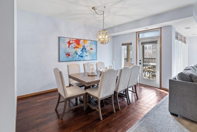 7100 Metro Blvd Unit 206, Edina, MN 55439 - dining area with a chandelier, baseboards, dark wood finished floors, and visible vents