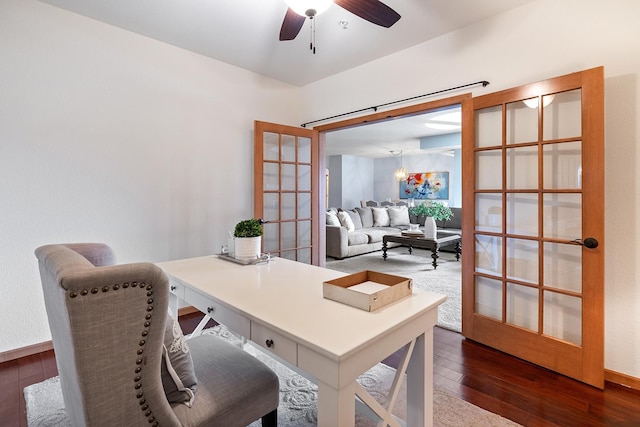 7100 Metro Blvd Unit 206, Edina, MN 55439 - office featuring a ceiling fan, baseboards, wood-type flooring, and french doors