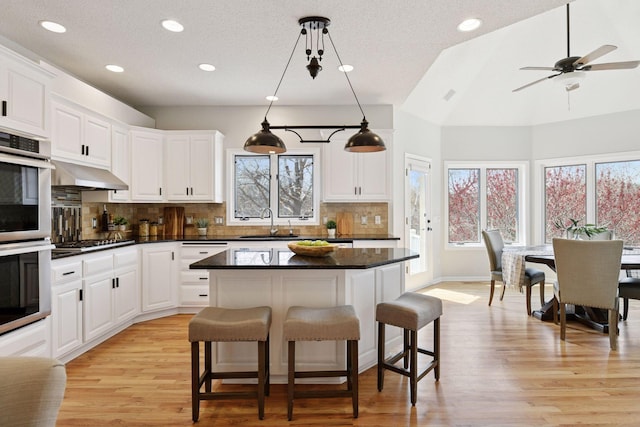 7604 Delaney Blvd, Edina, MN 55439 - kitchen with dark countertops, a healthy amount of sunlight, stainless steel appliances, and white cabinetry