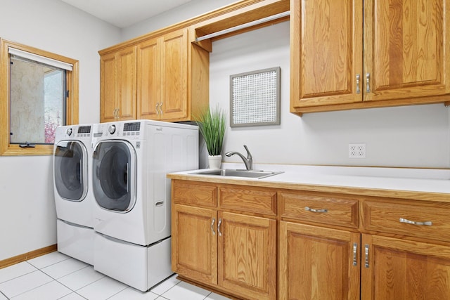 7604 Delaney Blvd, Edina, MN 55439 - laundry room with light tile patterned floors, a sink, cabinet space, and independent washer and dryer