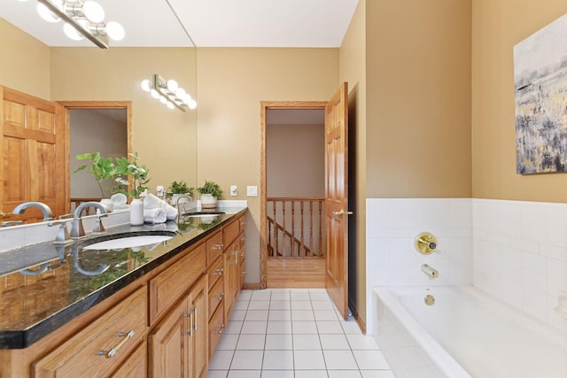 7604 Delaney Blvd, Edina, MN 55439 - full bath with a bath, double vanity, a sink, and tile patterned floors