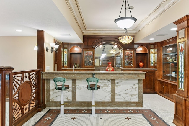 7604 Delaney Blvd, Edina, MN 55439 - bar featuring crown molding, built in shelves, and wet bar