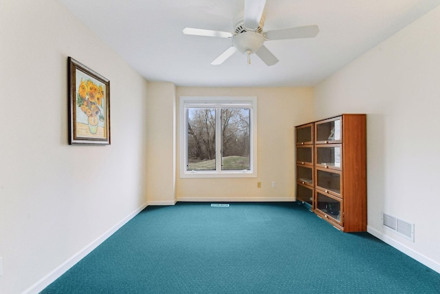 7604 Delaney Blvd, Edina, MN 55439 - unfurnished room with dark colored carpet, visible vents, ceiling fan, and baseboards