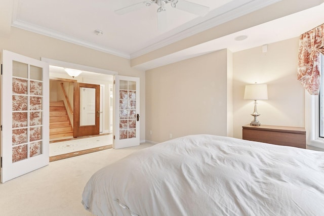 7604 Delaney Blvd, Edina, MN 55439 - bedroom with crown molding, carpet floors, and a ceiling fan