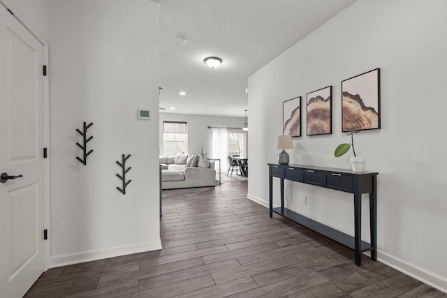 5836 Radford Ave NE, Otsego, MN 55374 - hallway featuring baseboards, dark wood-style floors, and recessed lighting