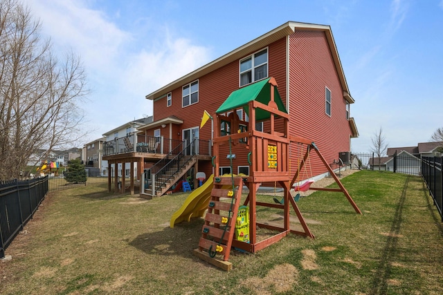 5836 Radford Ave NE, Otsego, MN 55374 - view of play area featuring cooling unit, a residential view, a lawn, and a fenced backyard