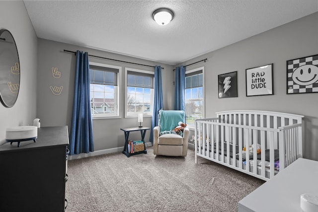 5836 Radford Ave NE, Otsego, MN 55374 - carpeted bedroom featuring a textured ceiling, a crib, baseboards, and multiple windows
