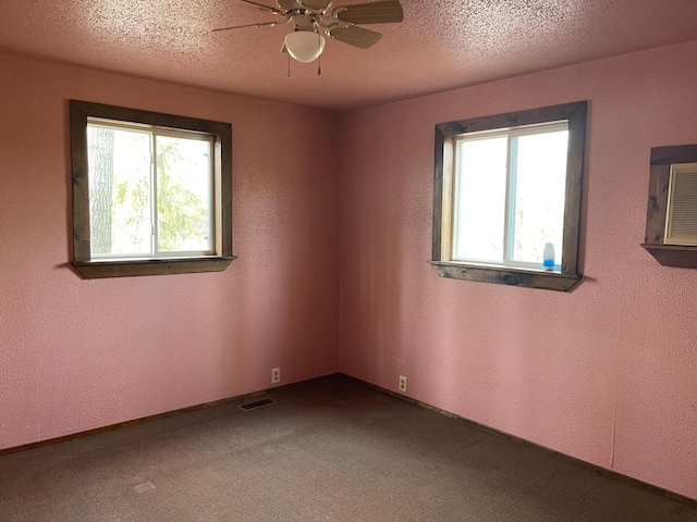 40884 Nature Ave, Fleming Twp, MN 56431 - spare room with a textured wall, ceiling fan, a textured ceiling, carpet flooring, and baseboards