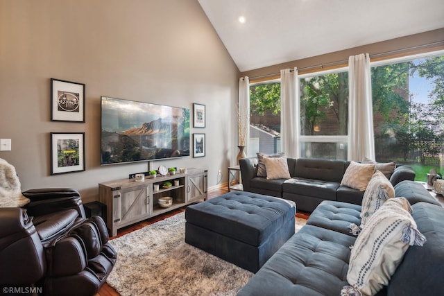 4022 Yosemite Ave S, Saint Louis Park, MN 55416 - living area with recessed lighting, wood finished floors, and high vaulted ceiling