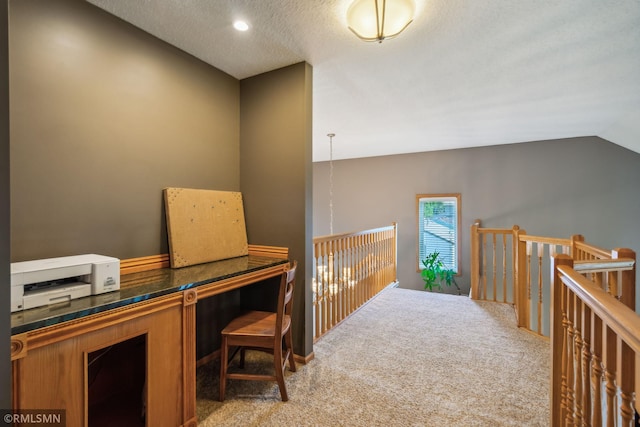 4022 Yosemite Ave S, Saint Louis Park, MN 55416 - office area with carpet floors, a textured ceiling, and lofted ceiling