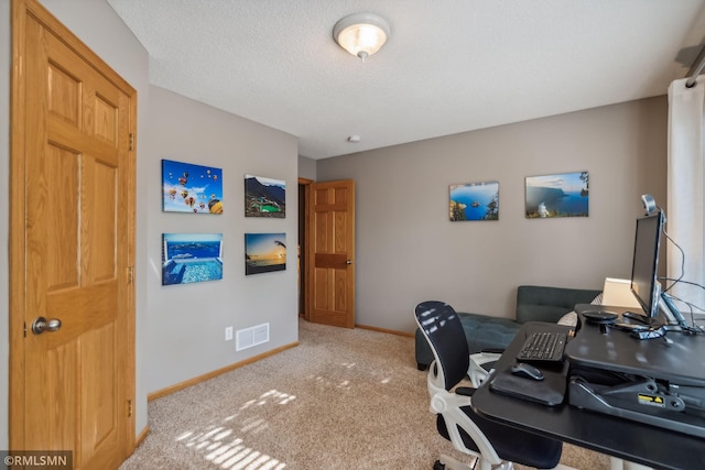 4022 Yosemite Ave S, Saint Louis Park, MN 55416 - home office with baseboards, visible vents, carpet floors, and a textured ceiling