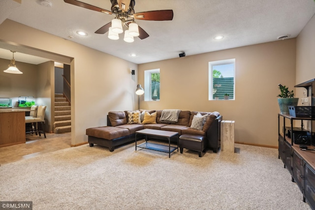 4022 Yosemite Ave S, Saint Louis Park, MN 55416 - living area with stairway, ceiling fan, recessed lighting, and carpet