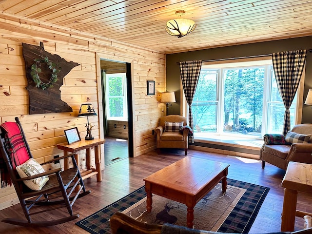 38985 337th Ln, Aitkin, MN 56431 - living area featuring wooden ceiling, wood finished floors, and wooden walls