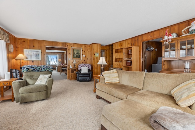 42271 Vista Road, East Side Twp, MN 56342 - carpeted living room with wood walls and ornamental molding