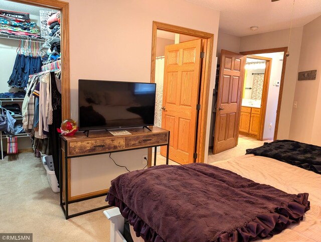 902 Meadow Lark Ln, Long Prairie, MN 56347 - bedroom with light carpet, a spacious closet, and a closet