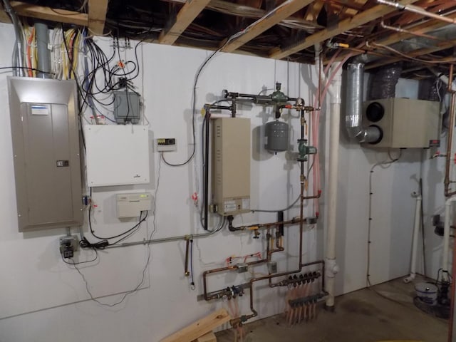 utilities with water heater and electric panel