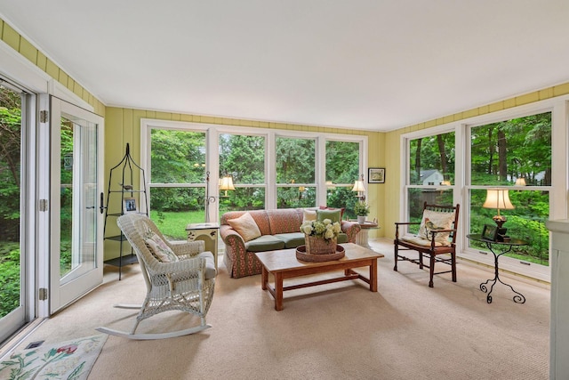 19135 Highland Ave, Deephaven, MN 55391 - sunroom / solarium featuring carpet flooring and wood walls
