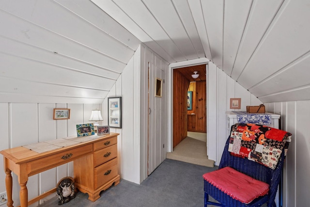 19135 Highland Ave, Deephaven, MN 55391 - interior space featuring dark colored carpet and lofted ceiling