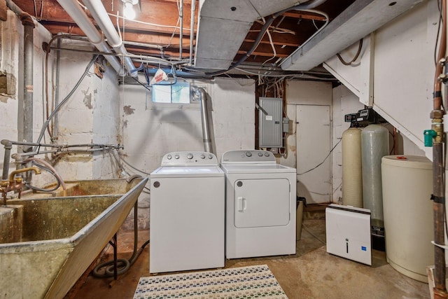 19135 Highland Ave, Deephaven, MN 55391 - laundry room featuring electric panel and washer and clothes dryer