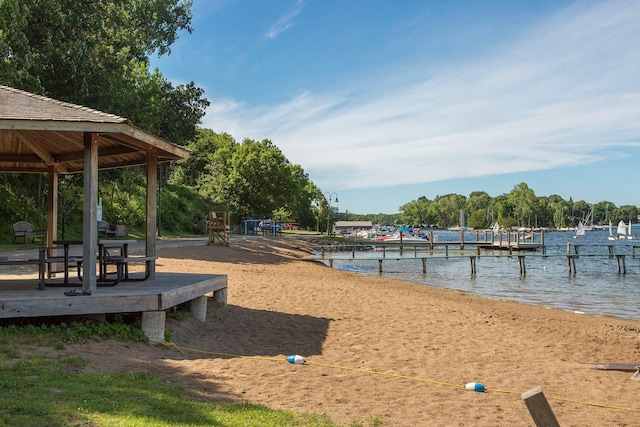 19135 Highland Ave, Deephaven, MN 55391 - view of community with a gazebo, a water view, and a boat dock