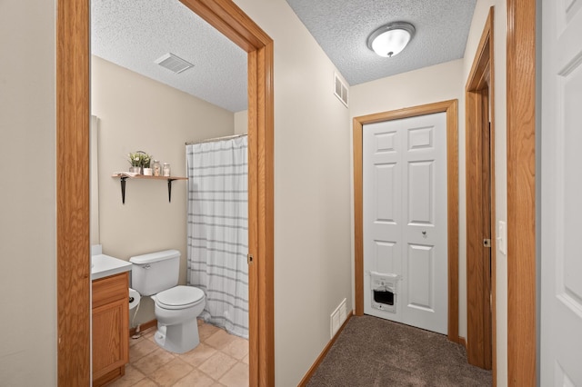 1324 Pembrooke Ln, Waconia, MN 55387 - bathroom with a textured ceiling, vanity, and a shower with shower curtain