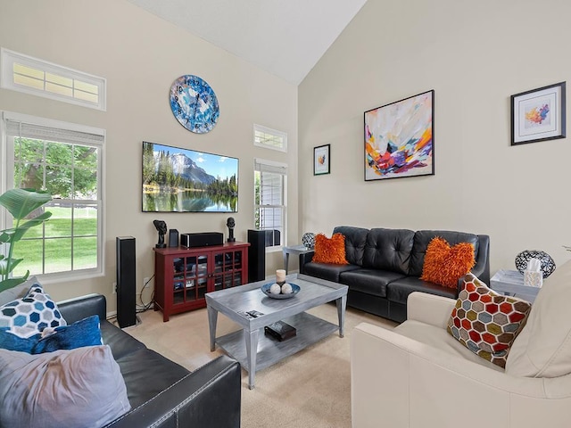 11004 Oregon Curv, Bloomington, MN 55438 - living area featuring high vaulted ceiling and light colored carpet