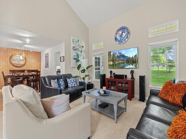 11004 Oregon Curv, Bloomington, MN 55438 - living room with high vaulted ceiling and light colored carpet