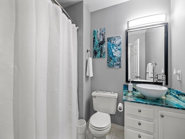 11004 Oregon Curv, Bloomington, MN 55438 - bathroom featuring vanity, tile patterned flooring, a shower with curtain, and a textured ceiling