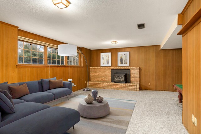 3308 Gate Rd, Saint Anthony, MN 55418 - carpeted living area with wooden walls, a textured ceiling, and pool table