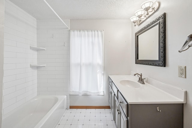 919 6th Ave S, Stillwater, MN 55082 - full bath with vanity, a textured ceiling, shower / bath combination, and tile patterned floors