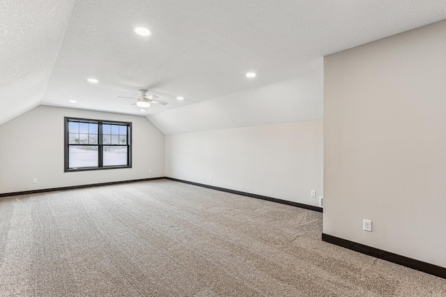 3731 Crestwood Rdg NE, Alexandria Twp, MN 56308 - bonus room with baseboards, carpet, recessed lighting, lofted ceiling, and ceiling fan