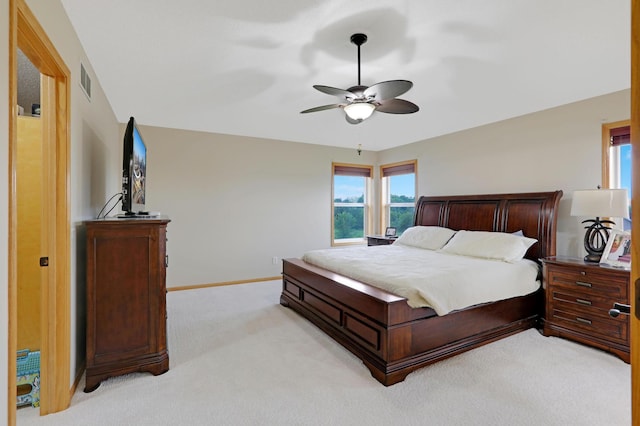 27130 Hickory Ridge Dr, Elko New Market, MN 55020 - bedroom featuring visible vents, light colored carpet, baseboards, and a ceiling fan
