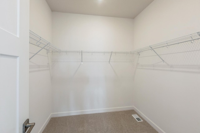 spacious closet with visible vents and carpet floors