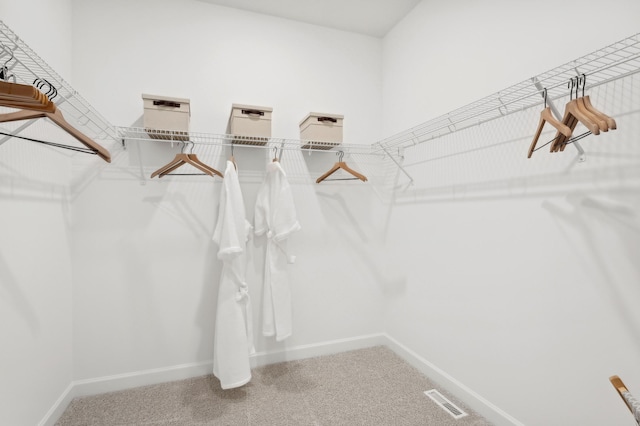 walk in closet featuring carpet and visible vents