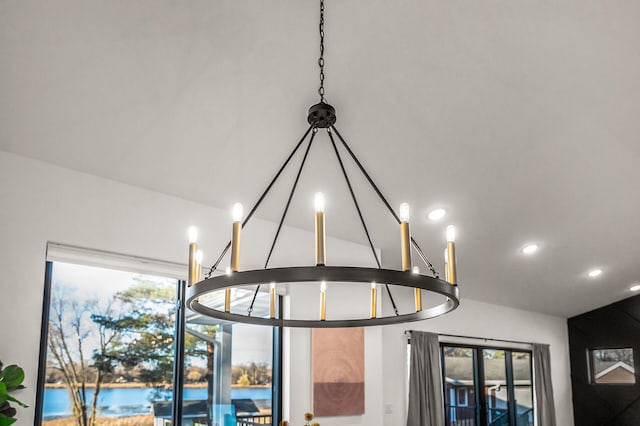 interior details featuring recessed lighting and a chandelier