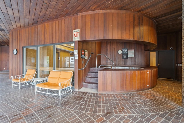 2950 Dean Pkwy Unit 2005, Minneapolis, MN 55416 - welcome area featuring wooden ceiling, wood walls, and vaulted ceiling