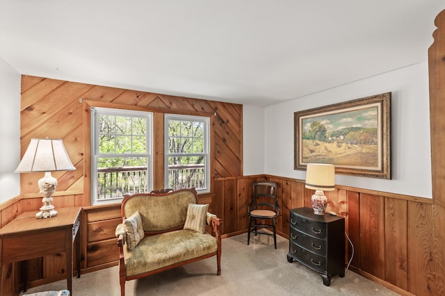 3021 Atwater St, Hopkins, MN 55305 - sitting room featuring wooden walls, carpet flooring, and a wainscoted wall