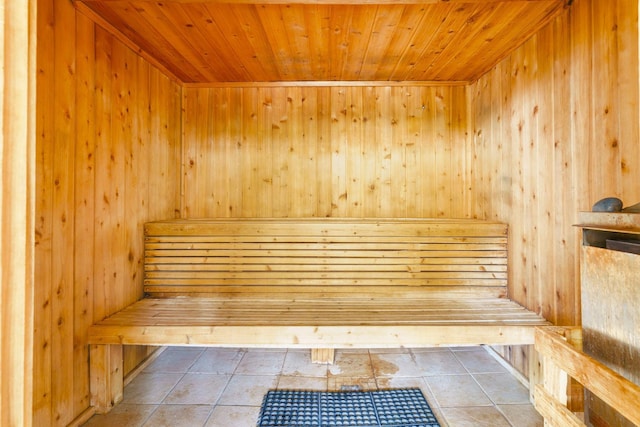 10720 Rockford Rd Unit 215, Plymouth, MN 55442 - sauna / steam room with wooden walls, wood ceiling, and tile patterned flooring