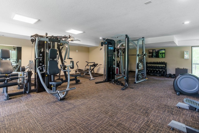 10720 Rockford Rd Unit 215, Plymouth, MN 55442 - gym featuring carpet floors and a textured ceiling