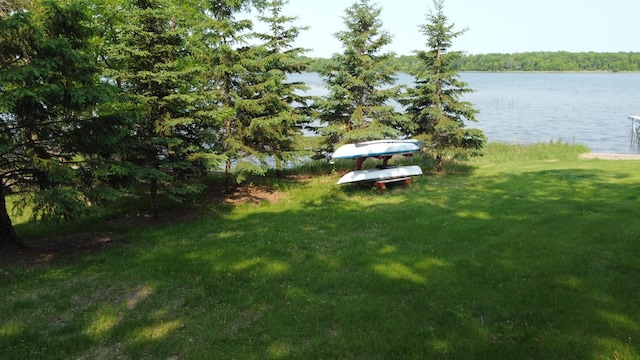 26837 Lake Ethel Rd, Girard Twp, MN 56515 - view of green lawn with a water view