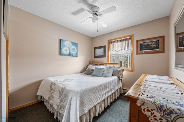 15924 Blackhawk Rd, Lake Park, MN 56554 - bedroom featuring dark carpet, a textured ceiling, ceiling fan, and baseboards